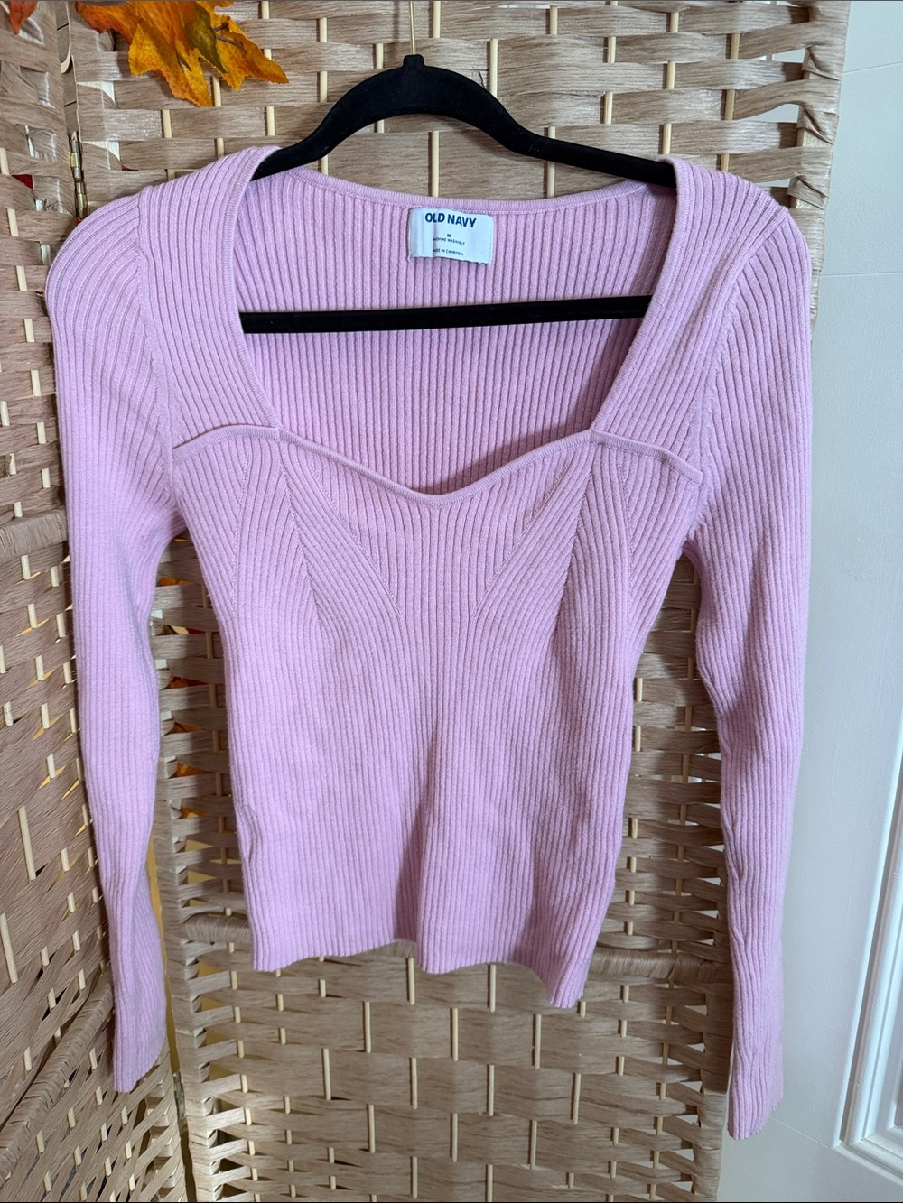 Old Navy Long-Sleeve Ribbed Square-Neck Top in Light Pink